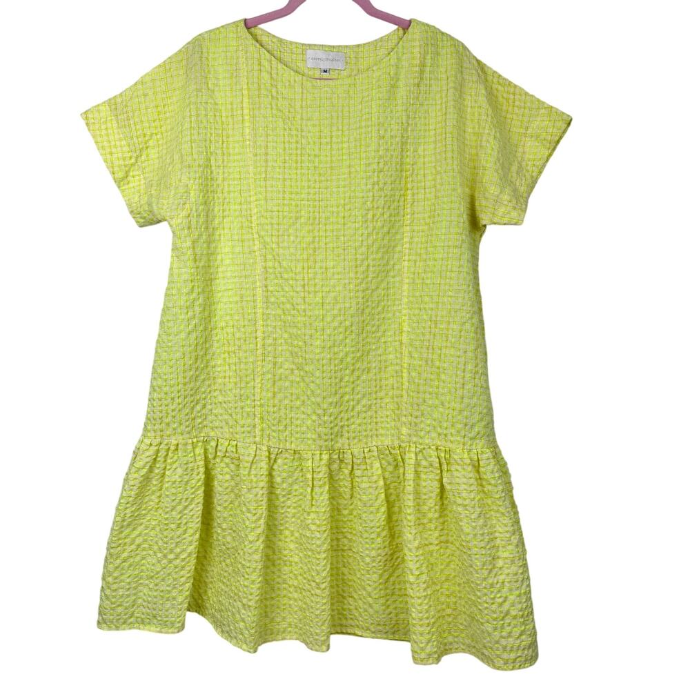 Corey Lynn Calter Citron Yellow Gingham Mini Dress M Seersucker